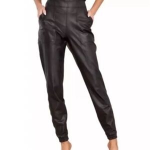 SPANX Faux Leather Jogger Pants Black Size Small Elastic Waist High Rise